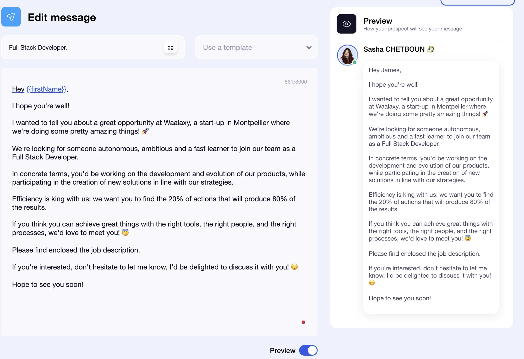 Message prospection LinkedIn Waalaxy