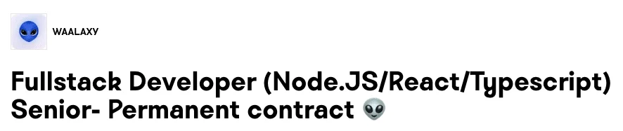 Offre emploi Waalaxy fullstack developer Node.js React