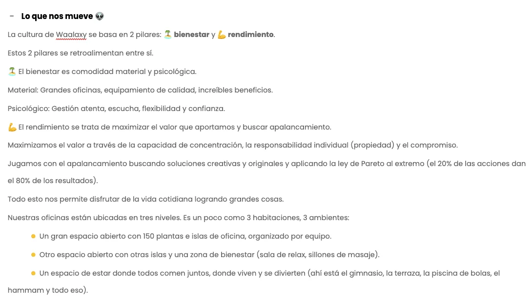 Cultura Waalaxy bienestar rendimiento