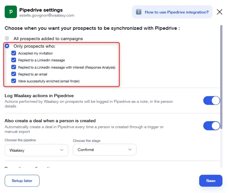 Pipedrive trigger-based lead synchronization