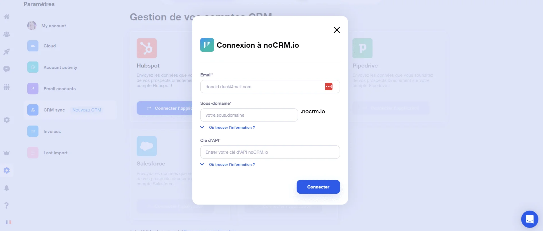 NoCRM connexion
