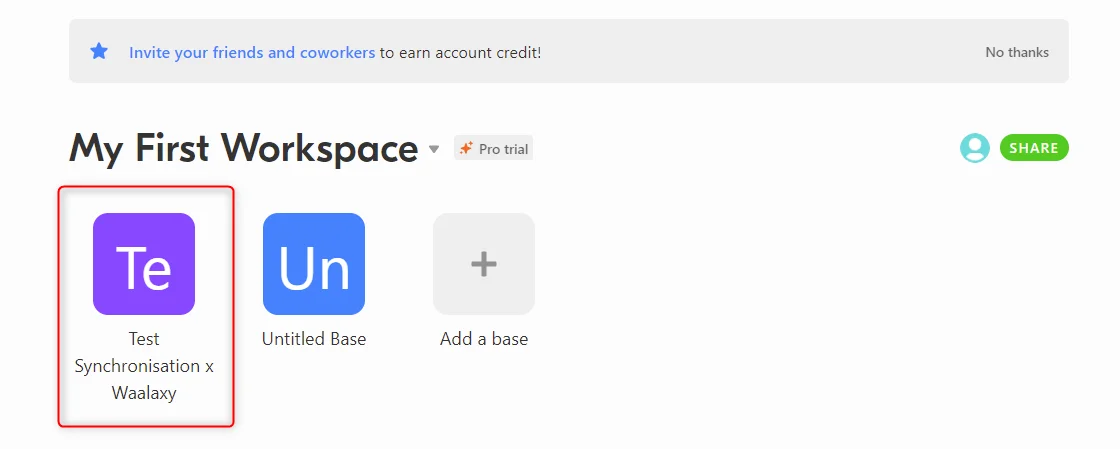 Workspace bases interface Waalaxy