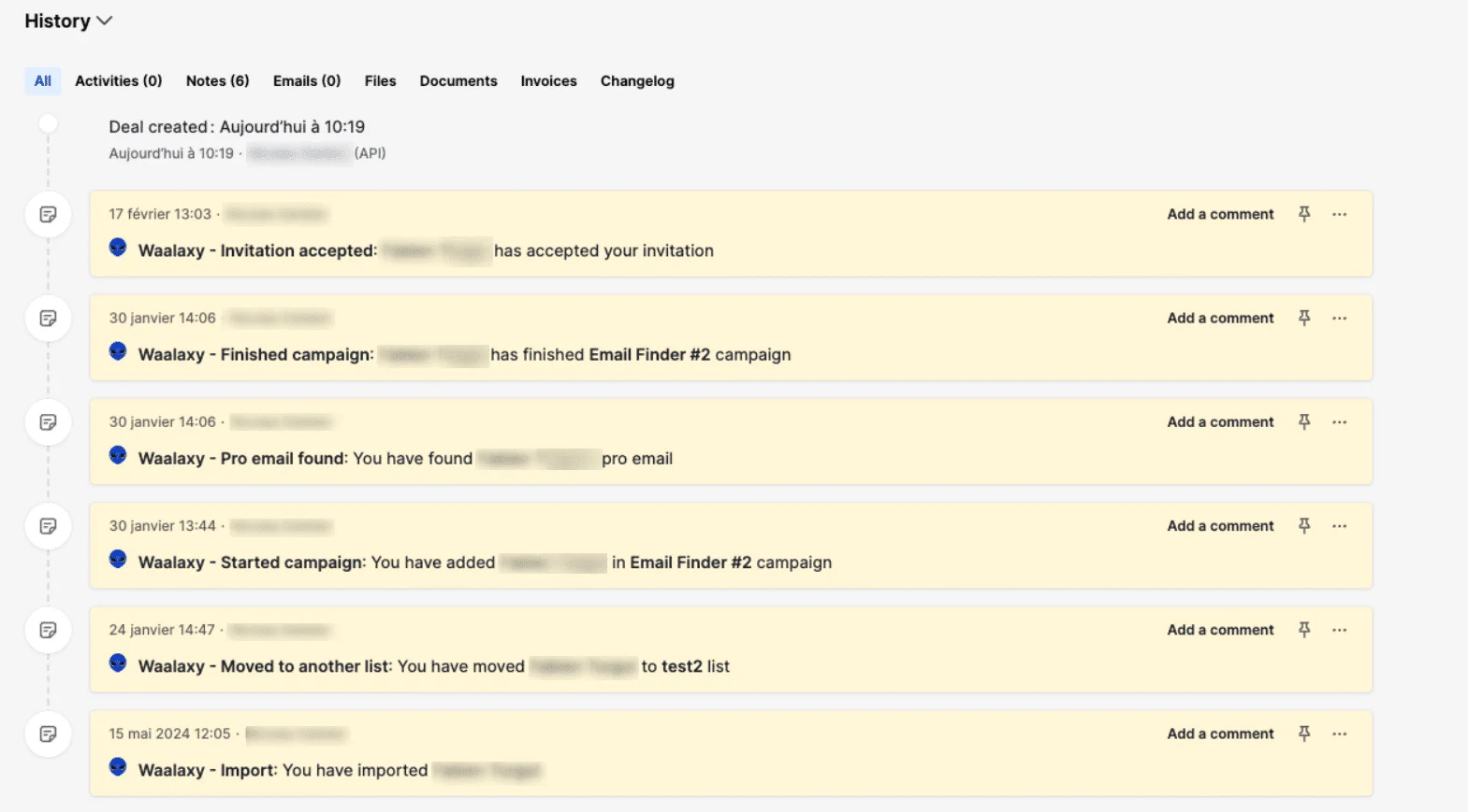 note in Pipedrive in the prospect's details