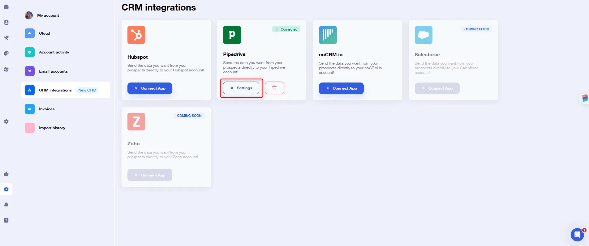 Waalaxy CRM synchronization settings