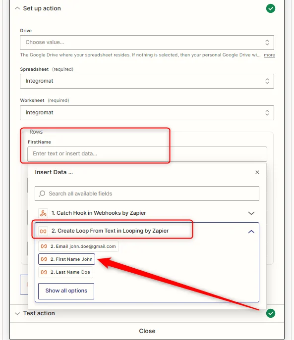 Configuration Zapier Integromat Google Sheets