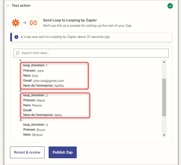 Zapier loop looping données contacts