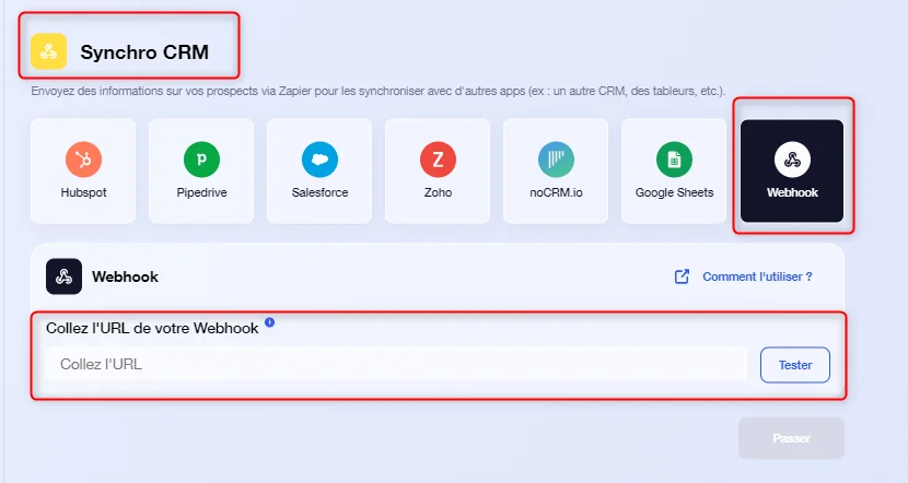Synchronisation CRM webhook Zapier
