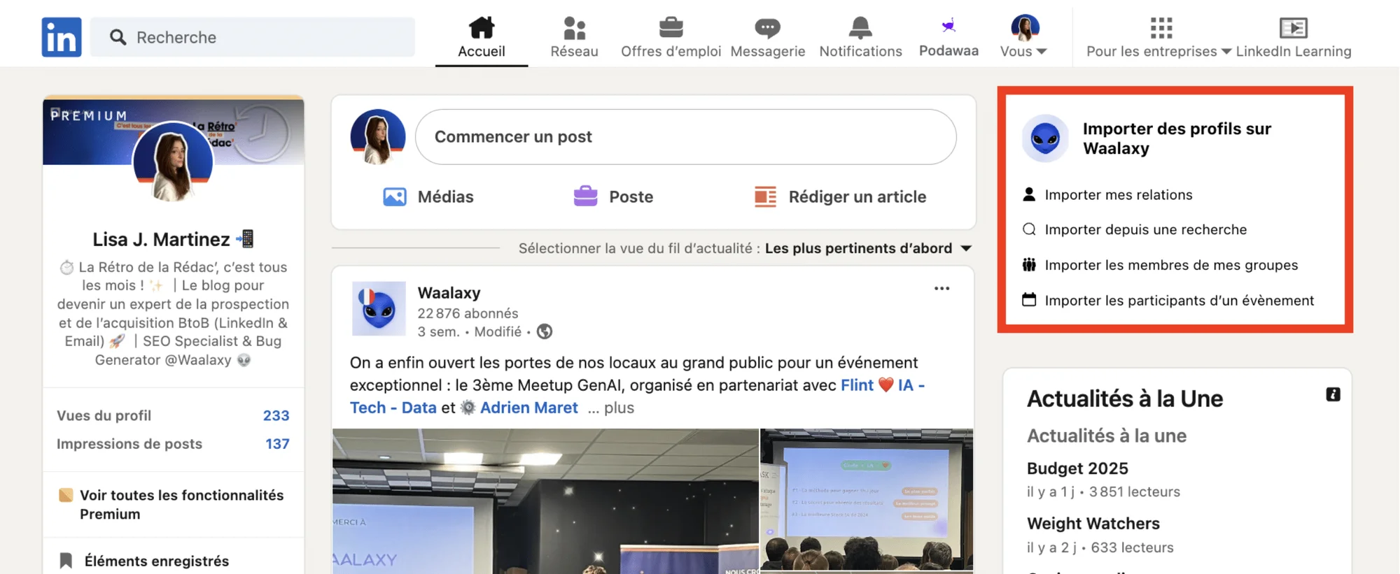Vendre sur LinkedIn : auto-import Waalaxy.