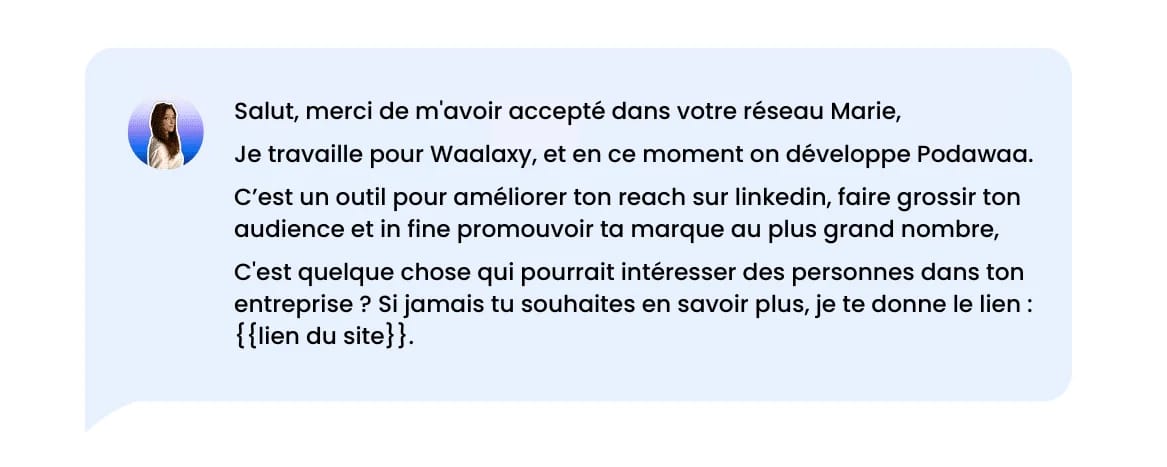 Exemple de message d'introduction après demande de connexions.