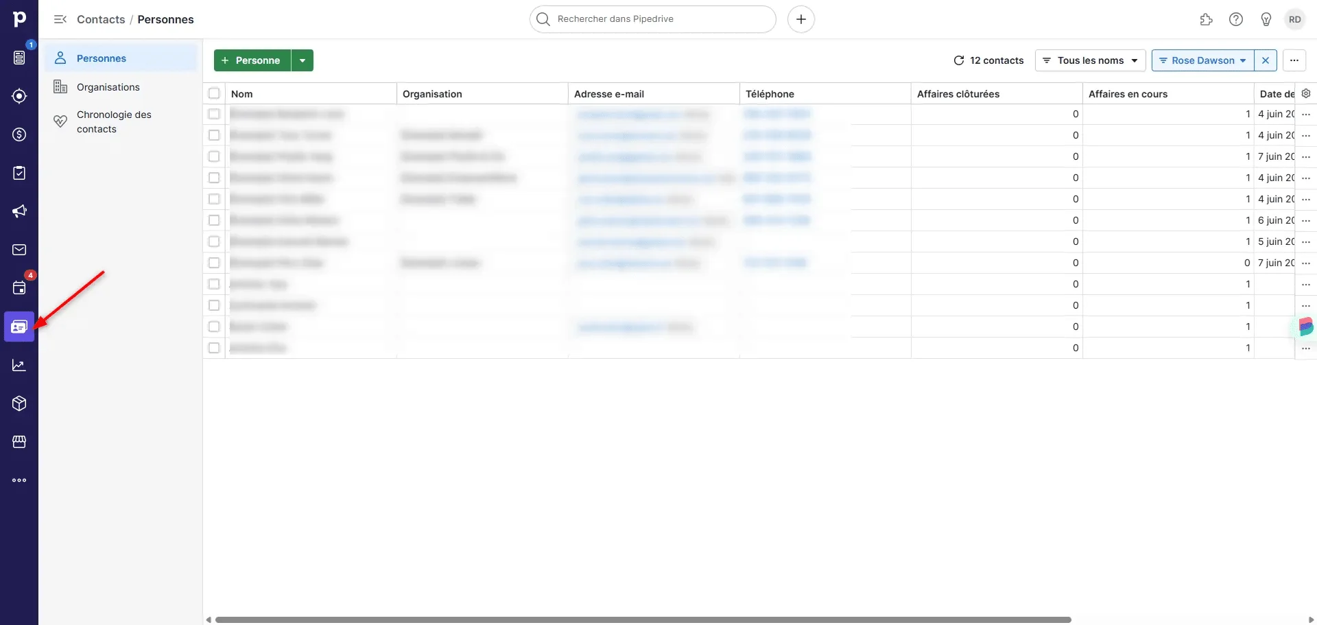 Pipedrive contacts gestion base données