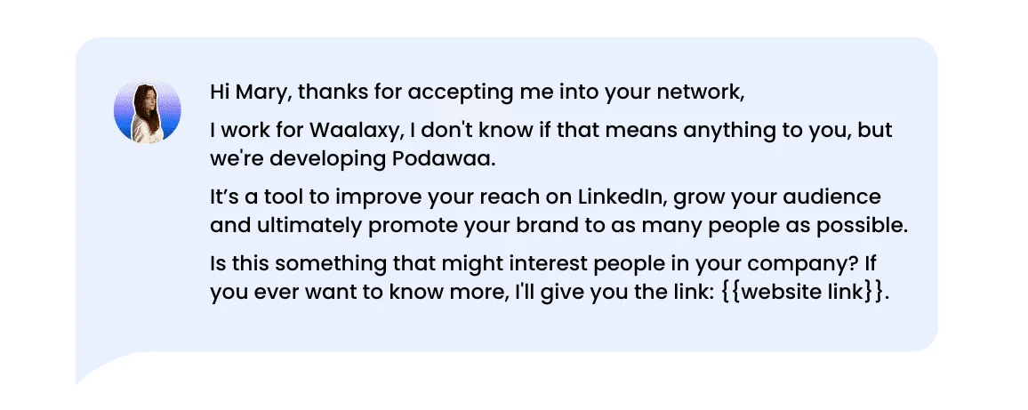 Exemplo de uma mensagem introdutória do LinkedIn após um pedido de ligação