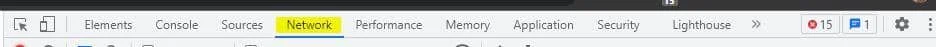 Barre d'outils Chrome Network en mode détaillé.