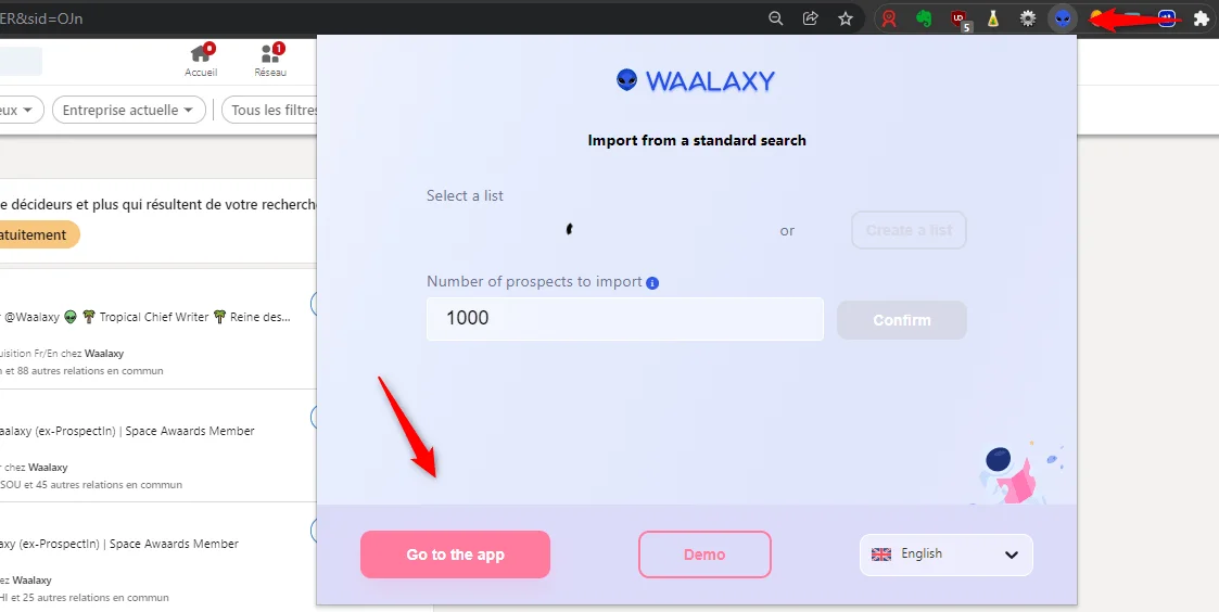 Waalaxy import prospects recherche standard