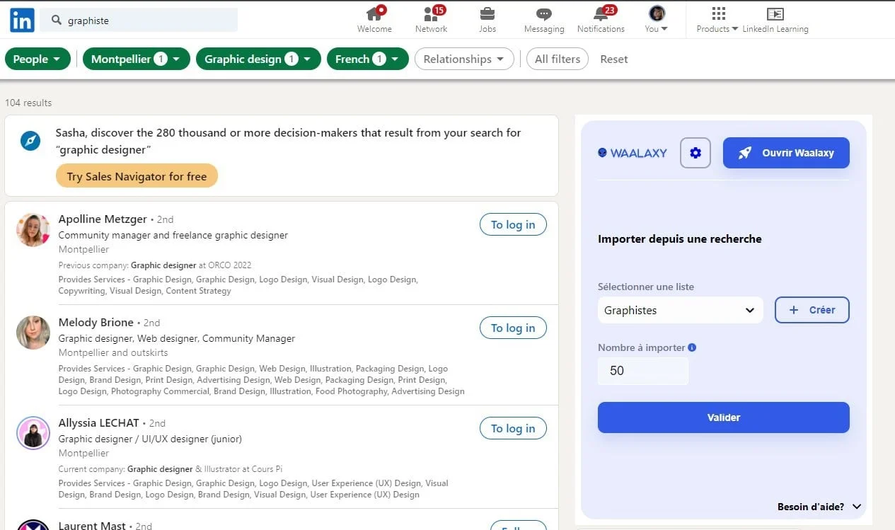 CRM and prospecting software: Waalaxy