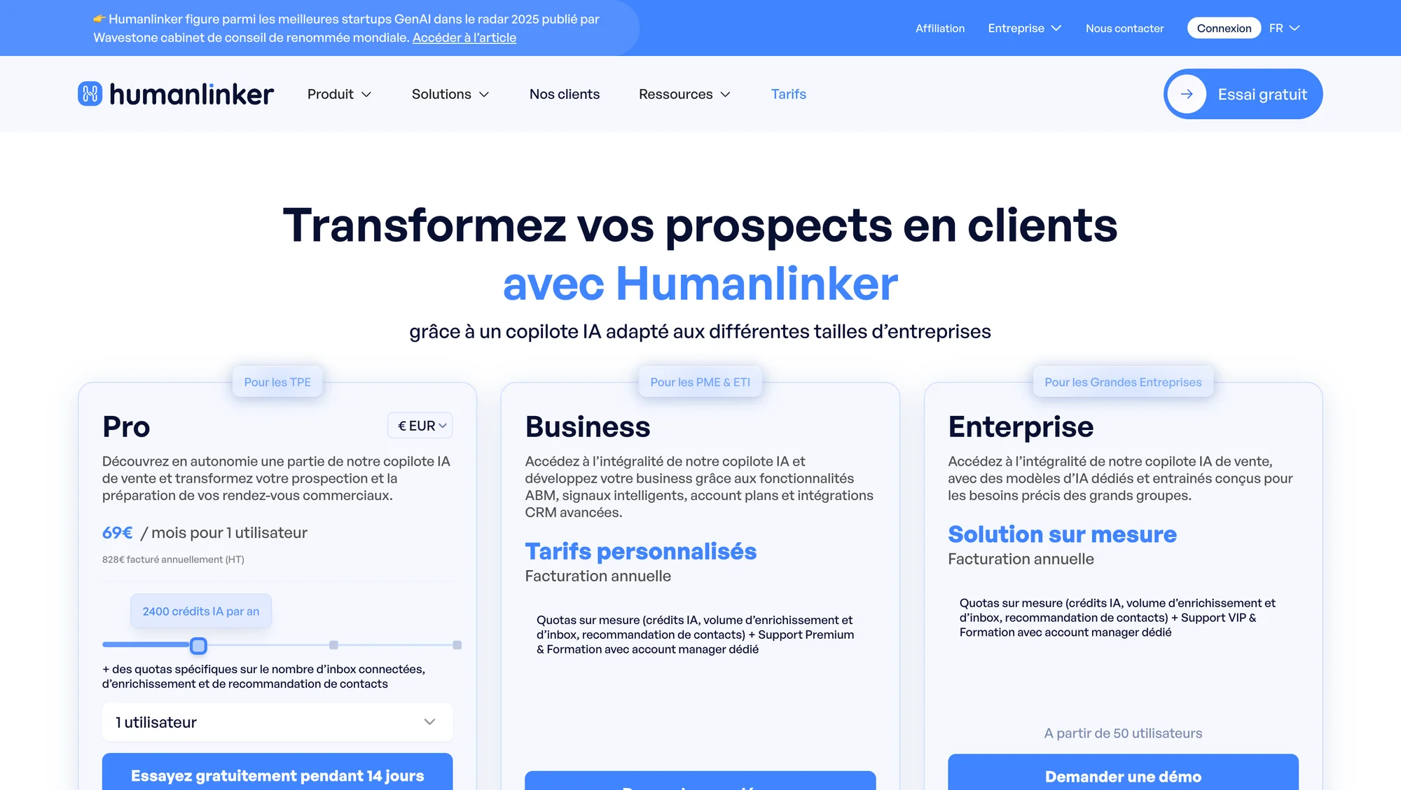 prix humanlinker