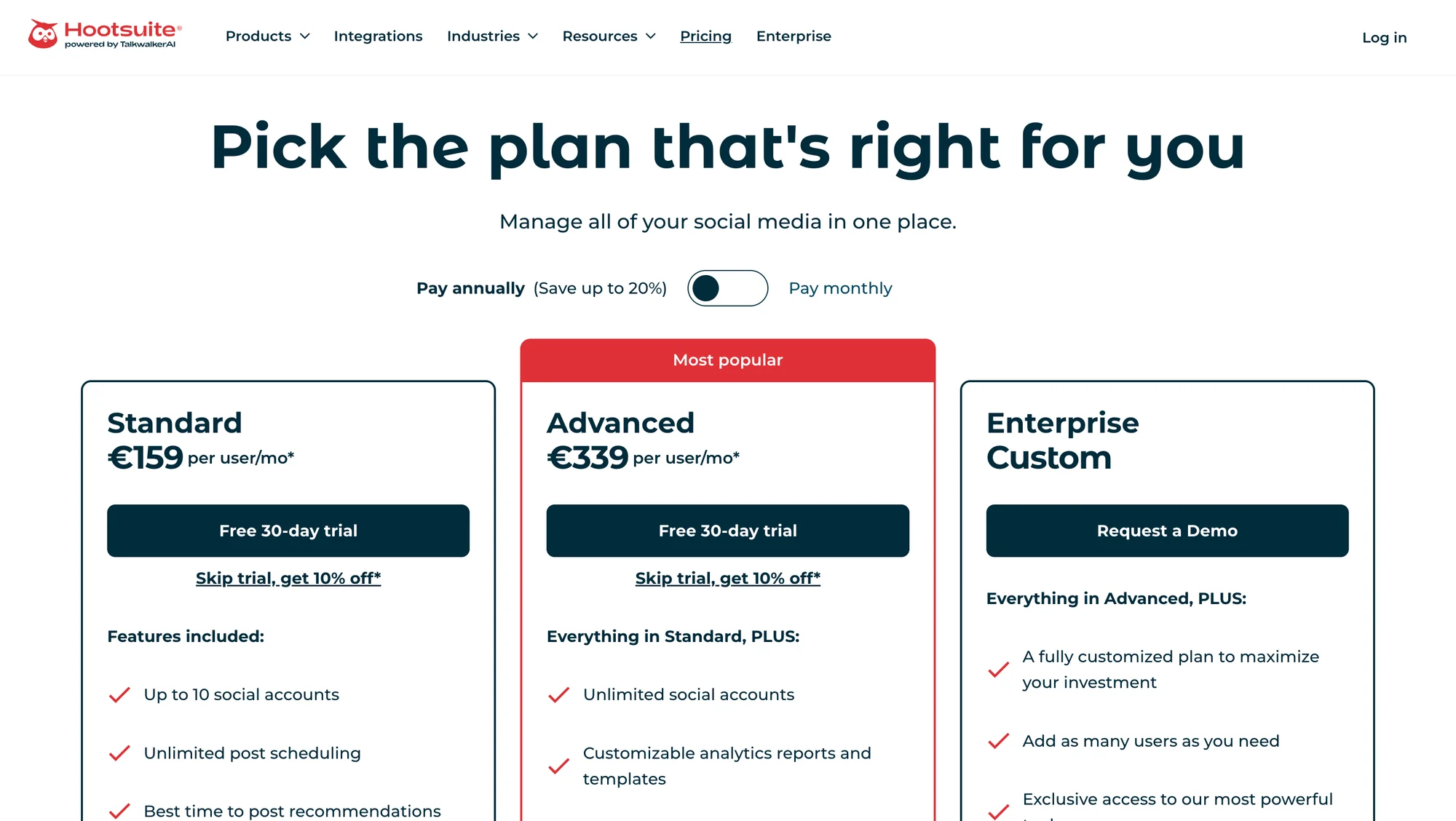 Hootsuite pricing