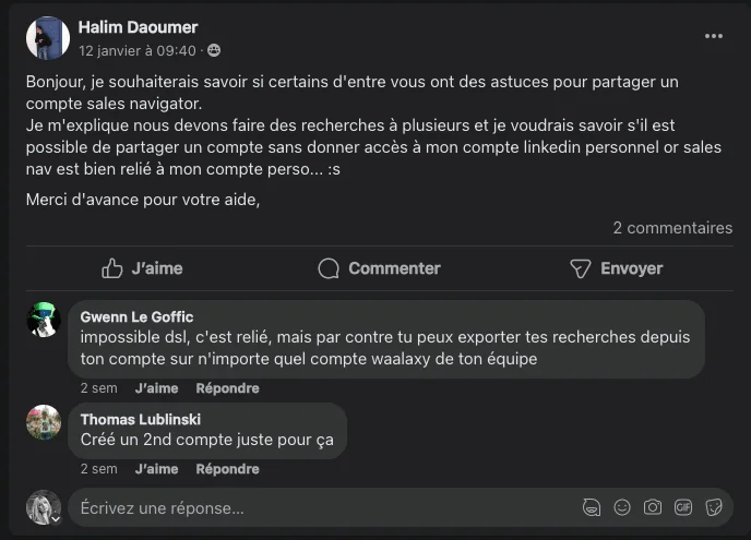 Génération de leads BtoB : exemple groupe Facebook.