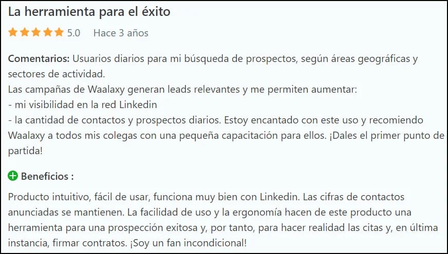 Avis cliente Waalaxy herramienta éxito LinkedIn