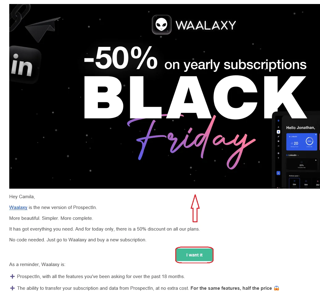 Waalaxy email marketing campaign example