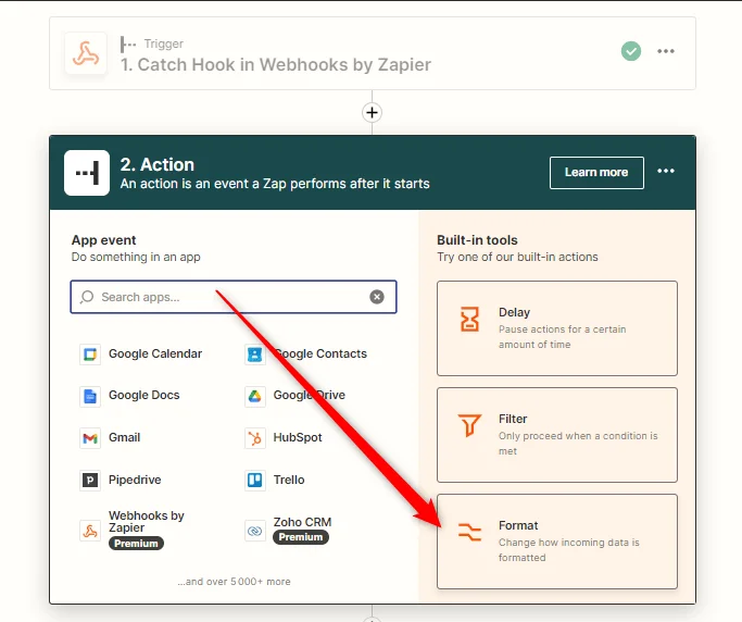 Zapier action integration webhooks zap