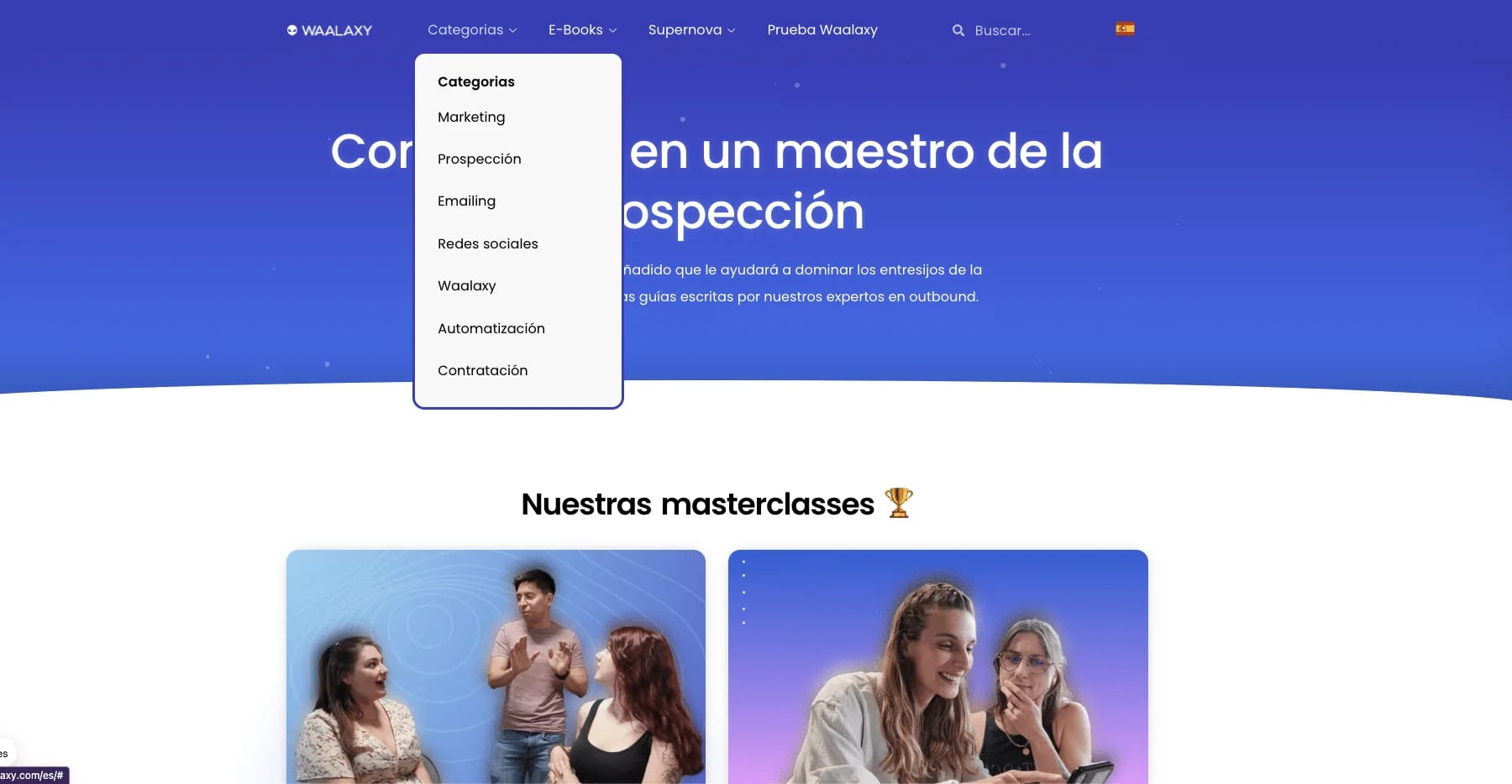Waalaxy menu catégories prospection LinkedIn