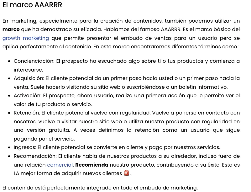 Marco AARRR growth marketing funnel étapes