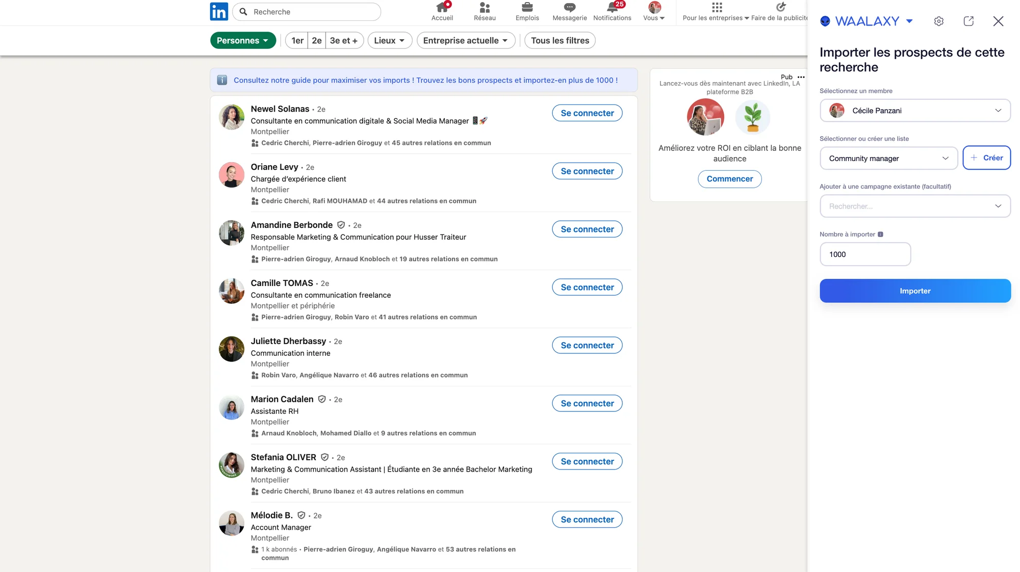 Importer des prospects à partir d'une recherche Linkedin
