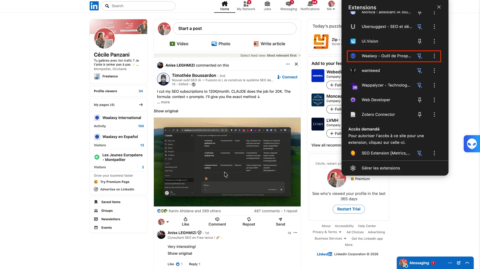 how to find b2b leads on LinkedIn with waalaxy chrome extension