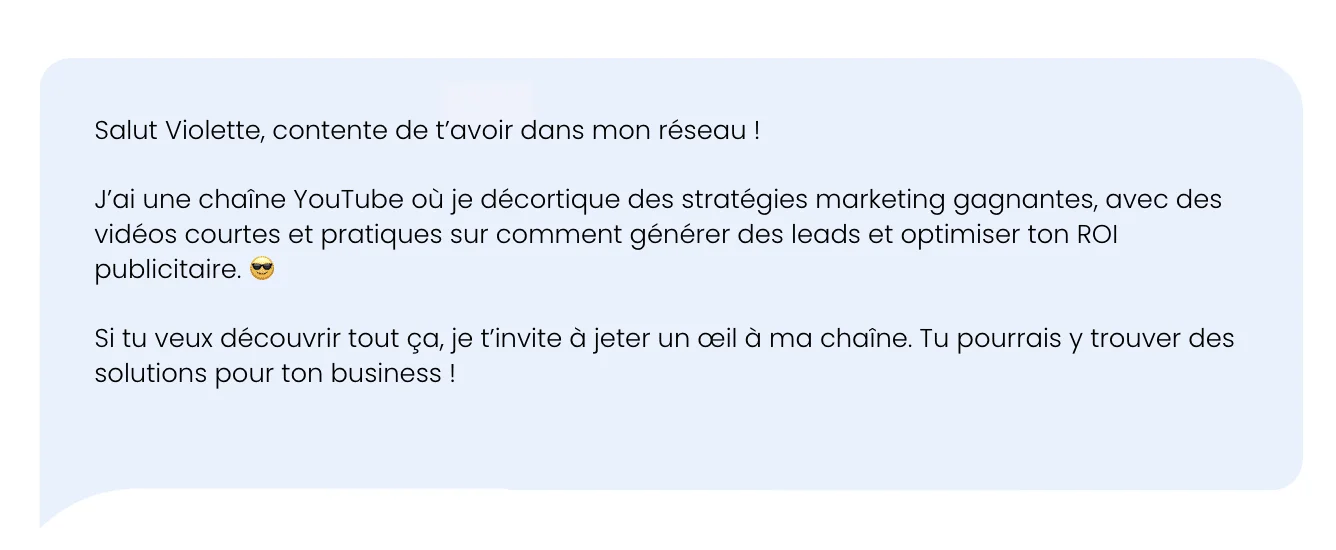 Message textuel invitant à suivre une chaîne YouTube pour des stratégies marketing gagnantes.