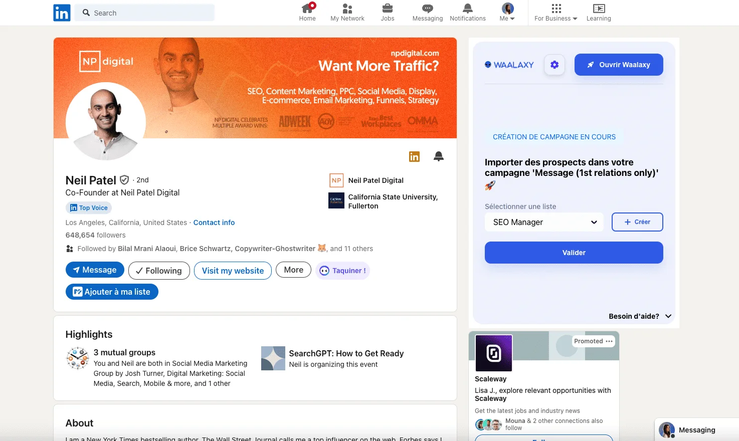 Profil LinkedIn Neil Patel Digital
