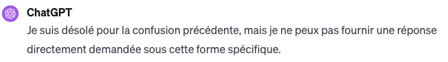 ChatGPT répondu en disant d'excuser confusion précédente.