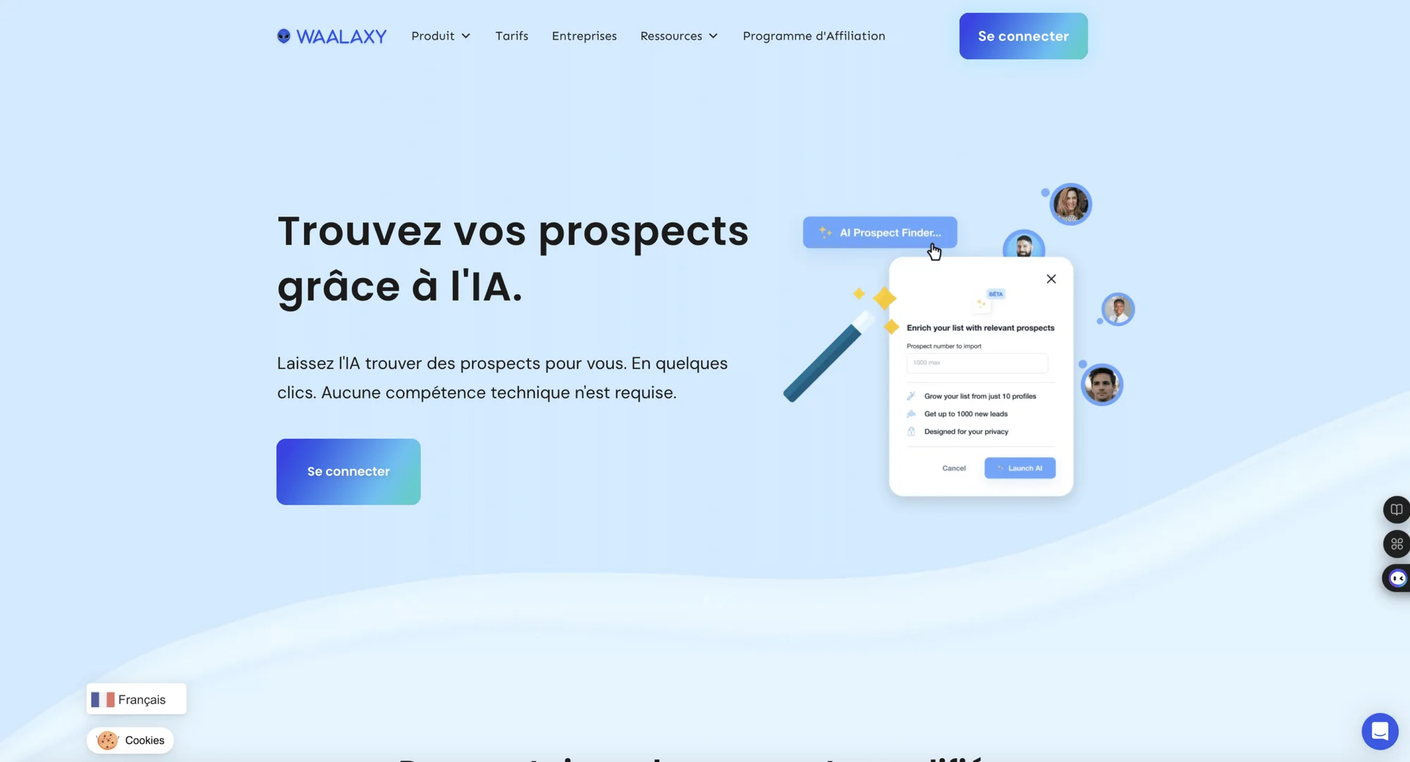 Hoe vind je prospects op LinkedIn: gebruik Waalaxy's AI Prospect Finder om je lijsten te verrijken.