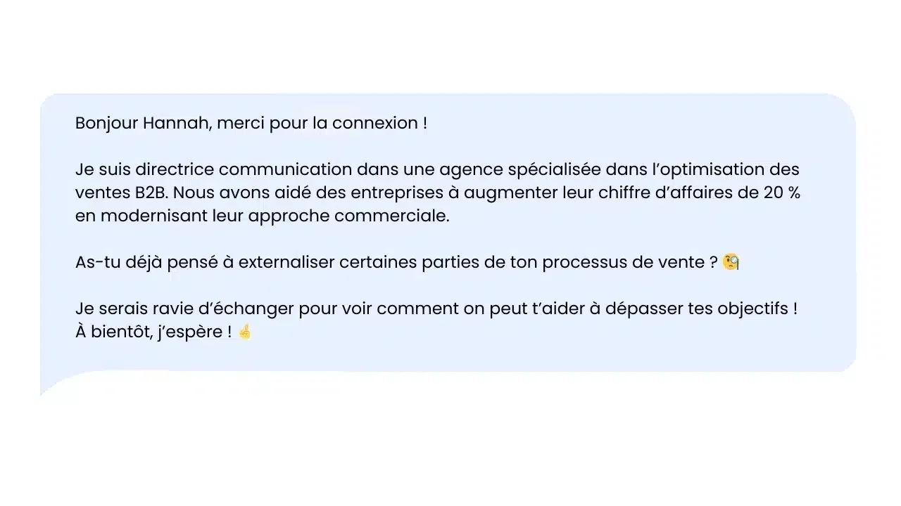 Message LinkedIn prospection B2B Hannah