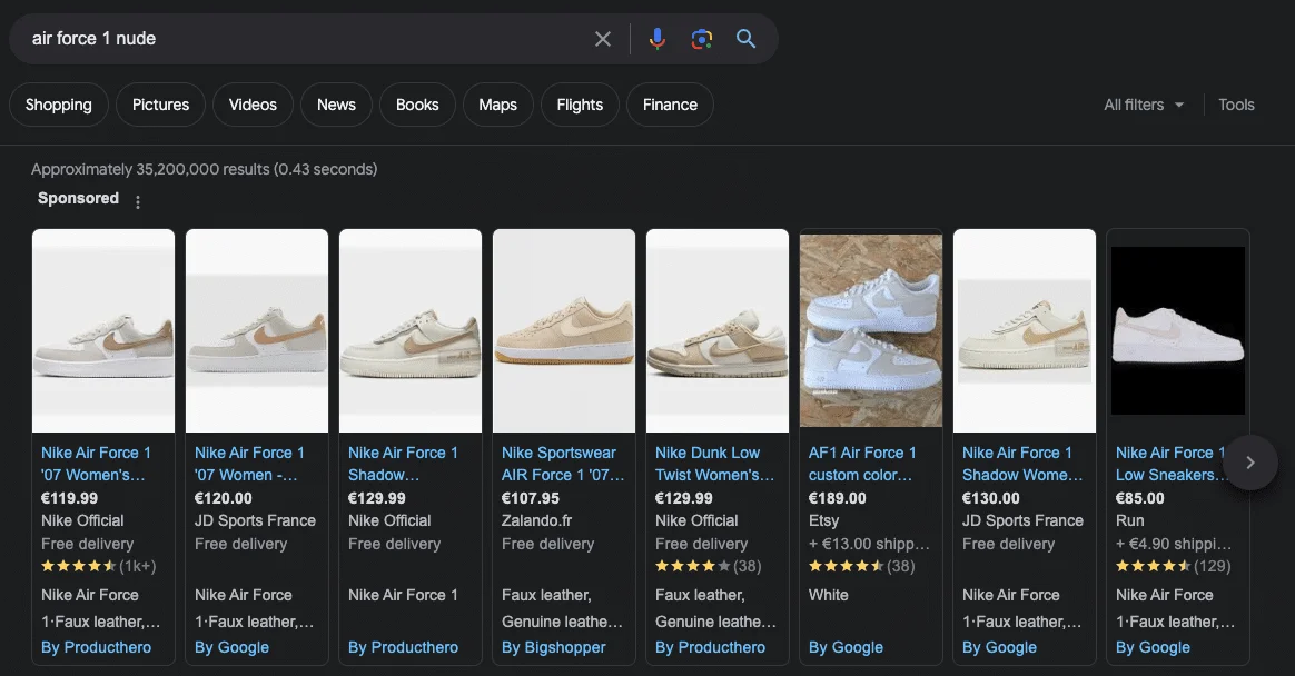 Résultats recherche Google Air Force 1
