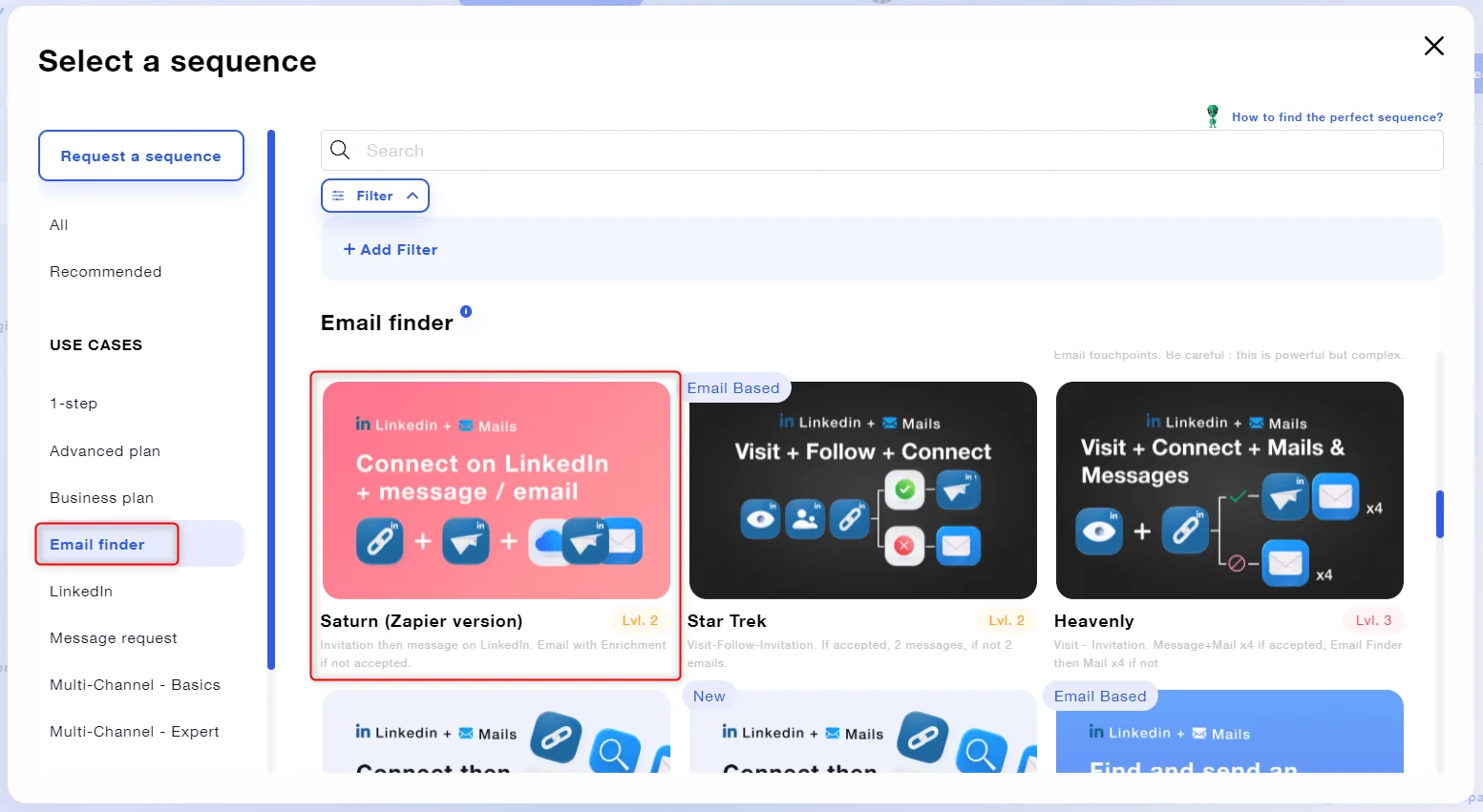 Sélection de séquences email finder Waalaxy