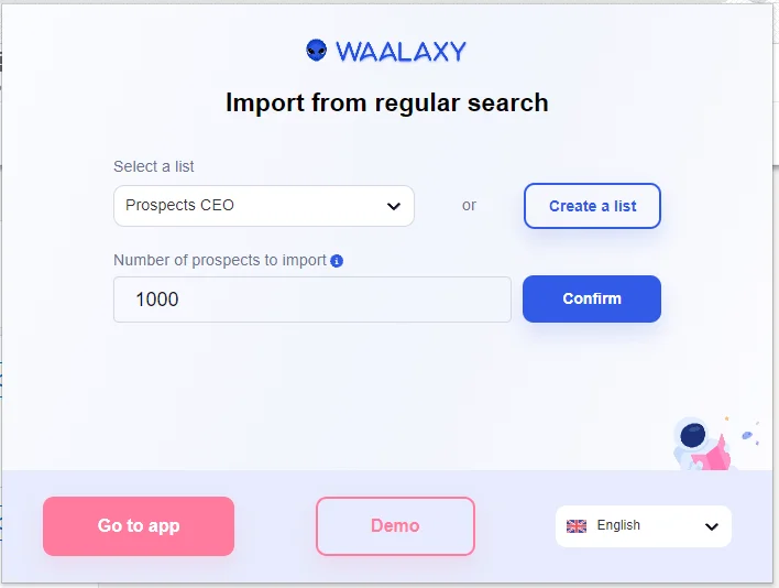 Importer des prospects avec recherche Waalaxy