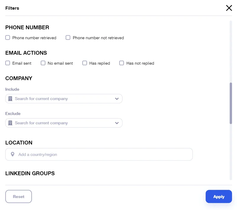 Waalaxy filtres prospection LinkedIn