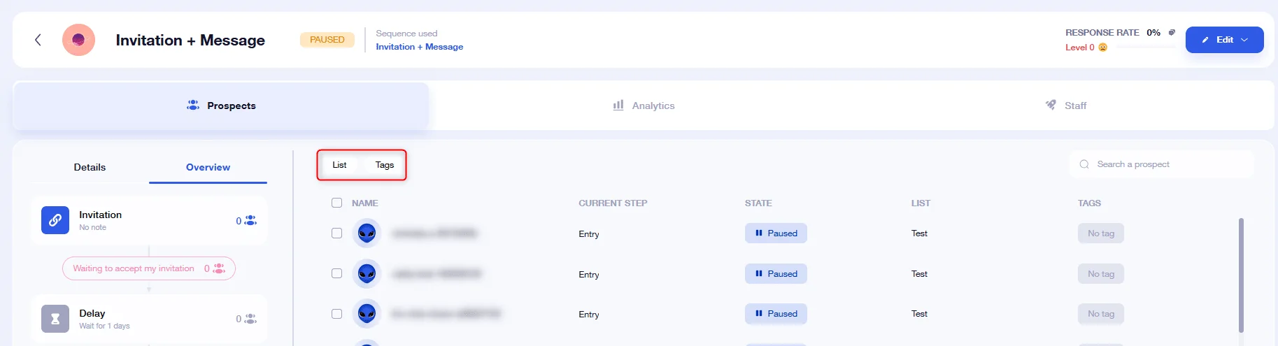 Waalaxy invitation message prospects pausée
