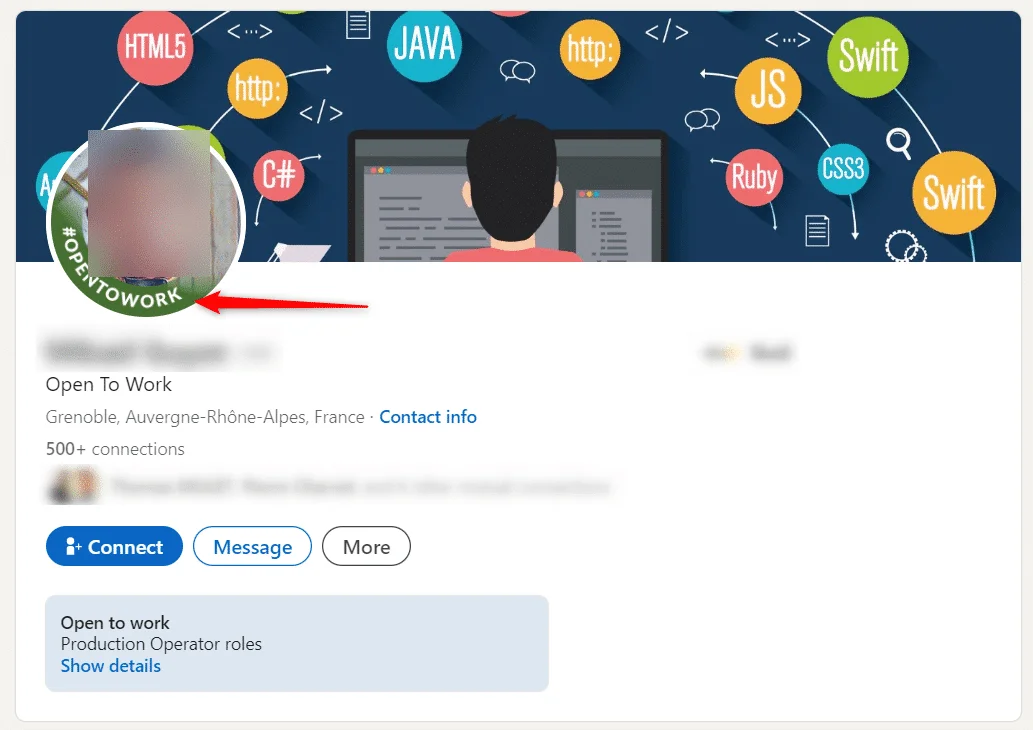 Open to work profil LinkedIn technologies