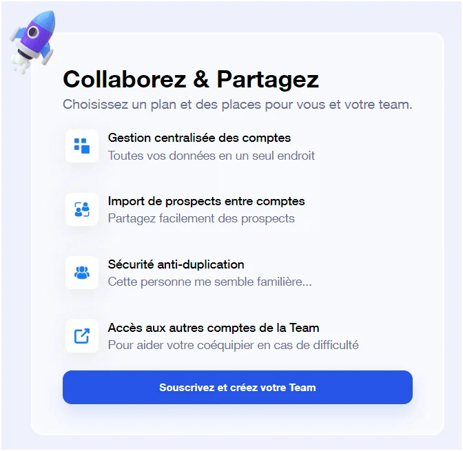 Fonctionnalités collaboration partage Waalaxy