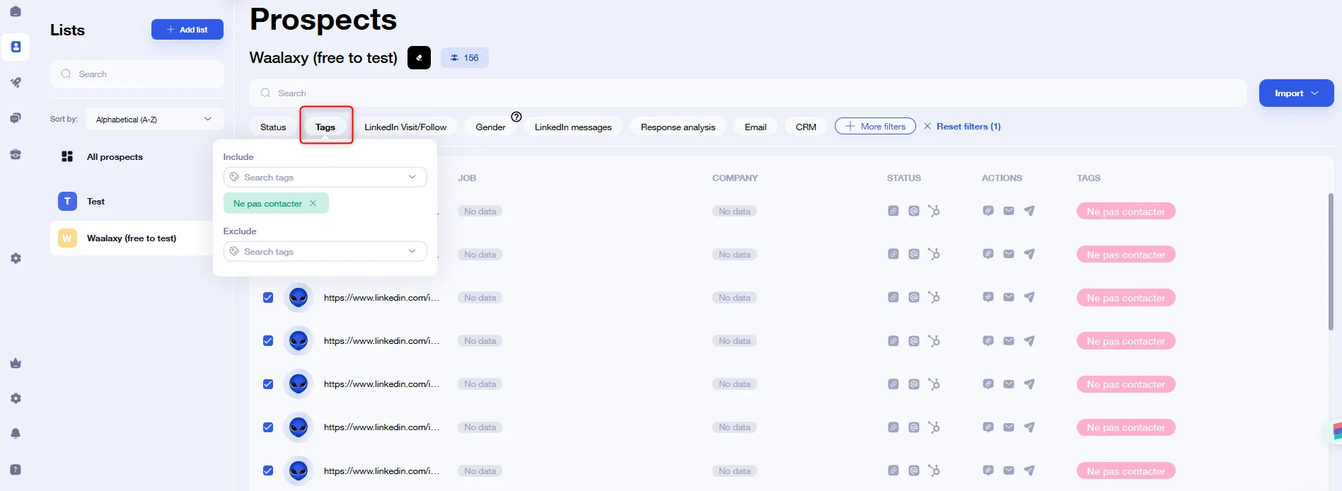 Create prospect lists with Waalaxy