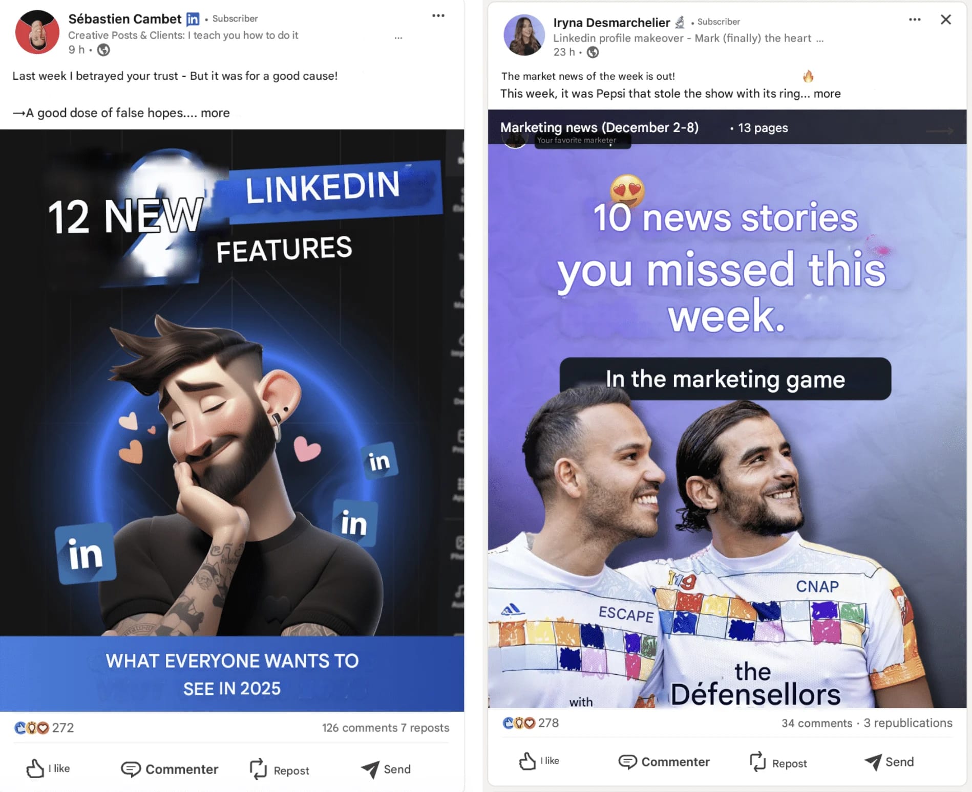 Strategia dei contenuti su LinkedIn: esempio di post su LinkedIn con caroselli.