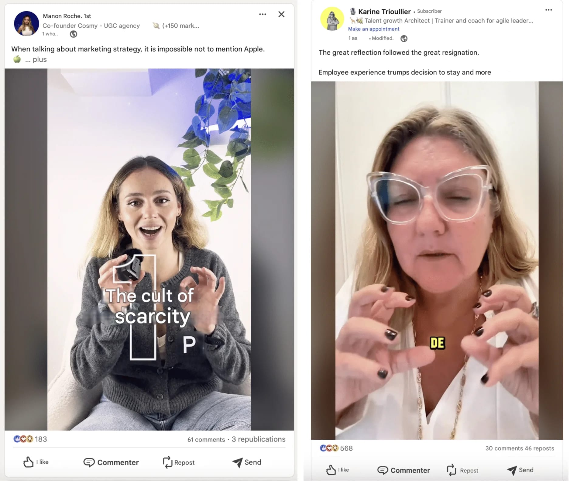 Strategia dei contenuti su LinkedIn: esempio di post su LinkedIn con video.