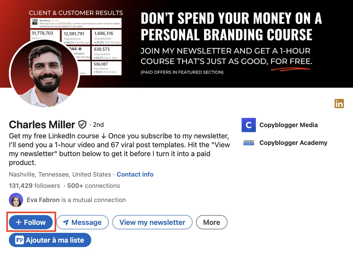 Charles Miller cours personal branding LinkedIn