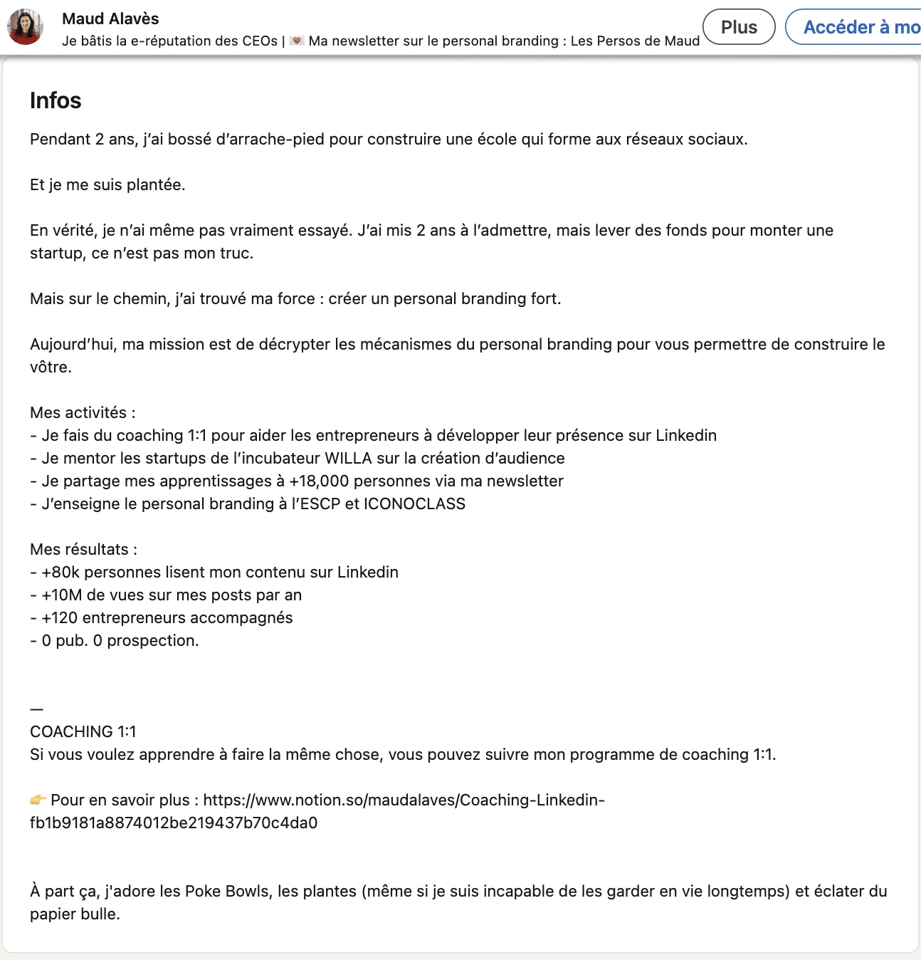 un buon riassunto di LinkedIn - esempio