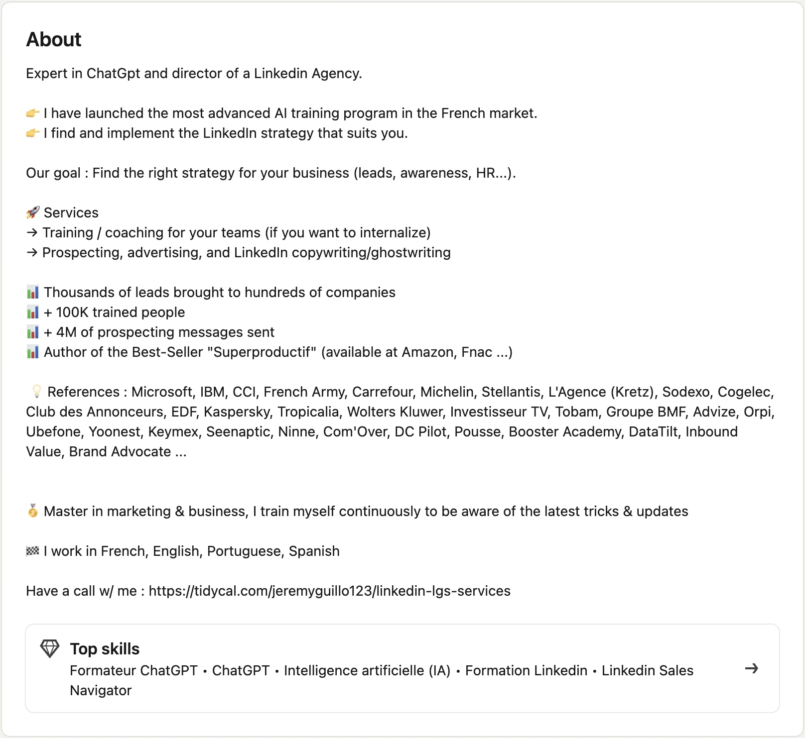 riepilogo per LinkedIn