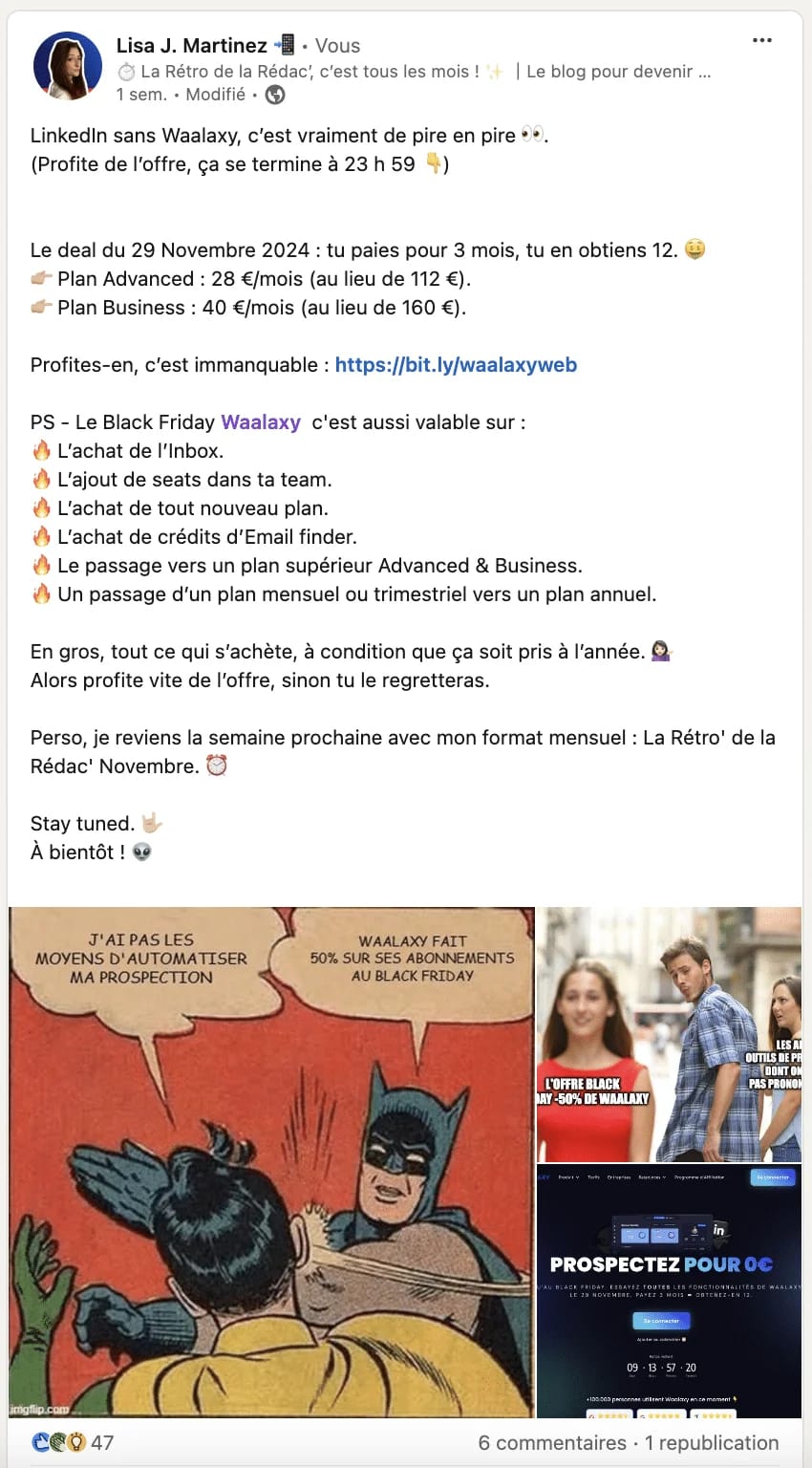 Stratégie de contenu LinkedIn : exemple de post LinkedIn avec GIF.