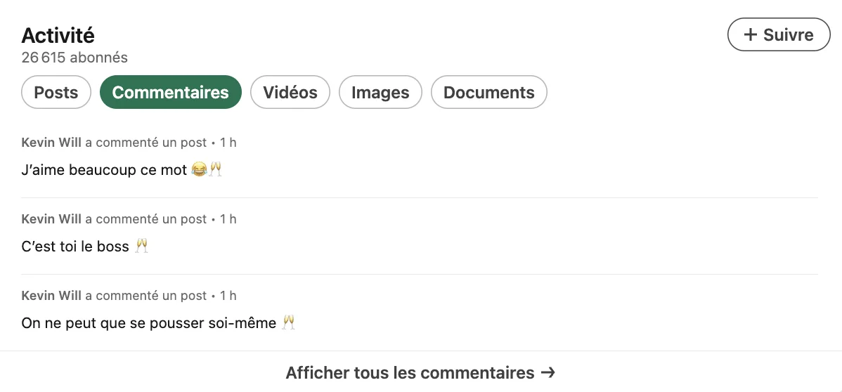 Stratégie de contenu LinkedIn et commentaires.