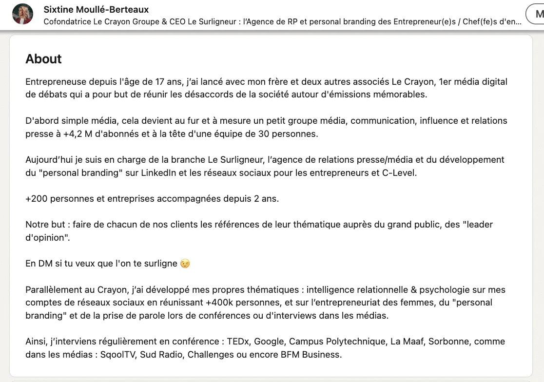 LinkedIn presentation - sample summary
