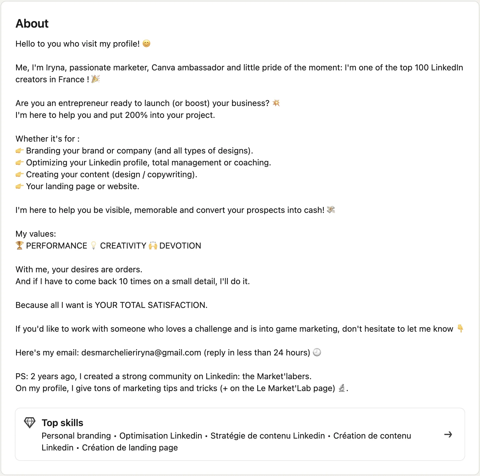 good LinkedIn summary example